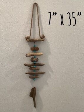 Driftwood Art,  Driftwood Beaded Mobile, Driftwood Coastal Decor